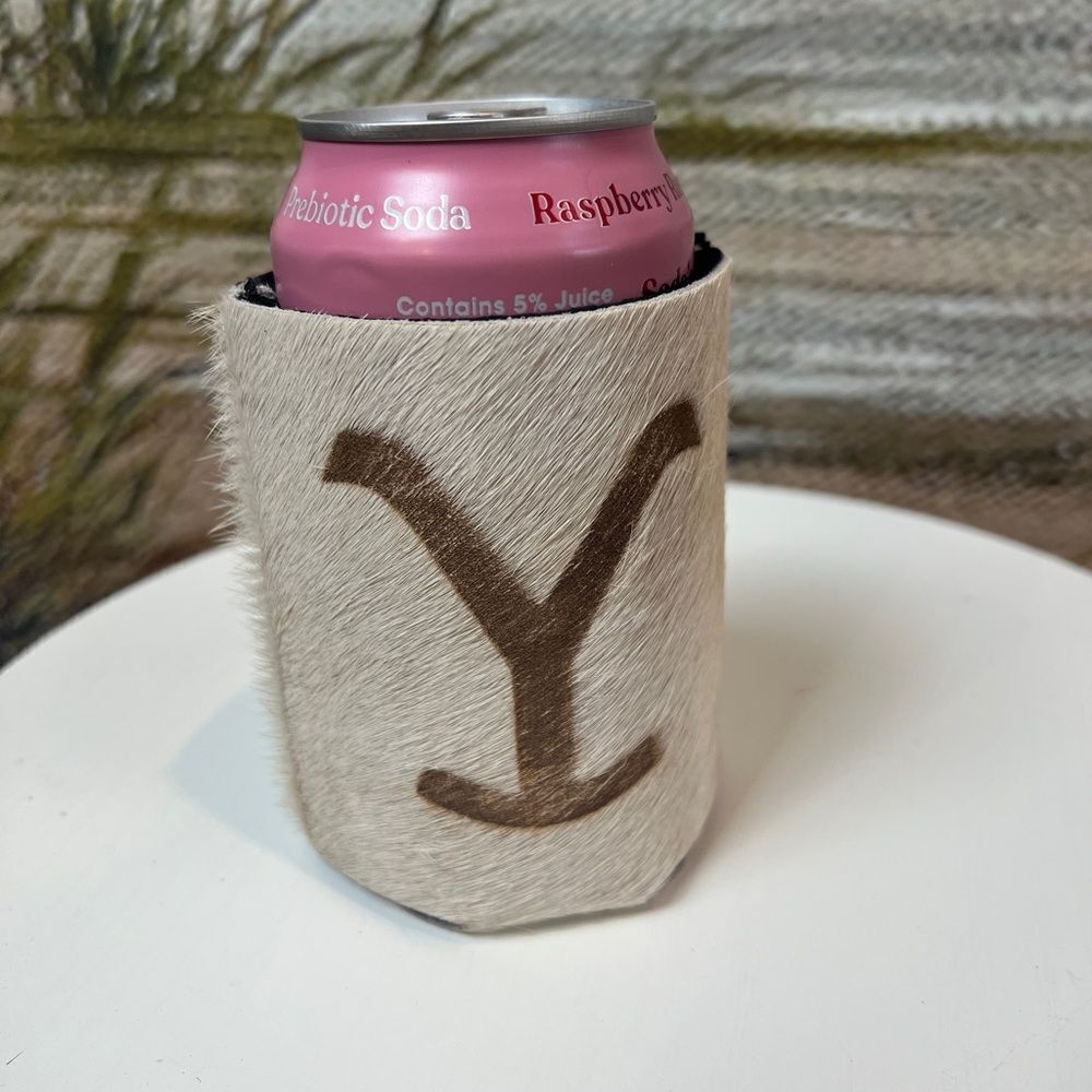 Can Koozie Argentine Cow Leather Cowhide “Y” Cattle Brand